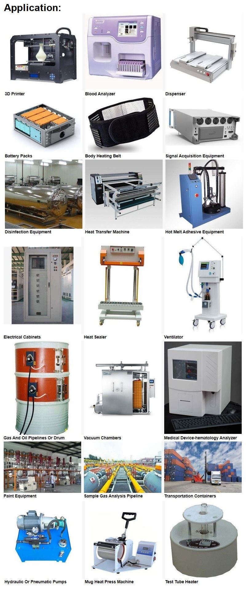 Application-Silicone Rubber Heater